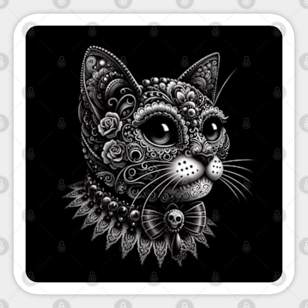 Black Cat Sugar Skull Sticker by Fanciful Wonder